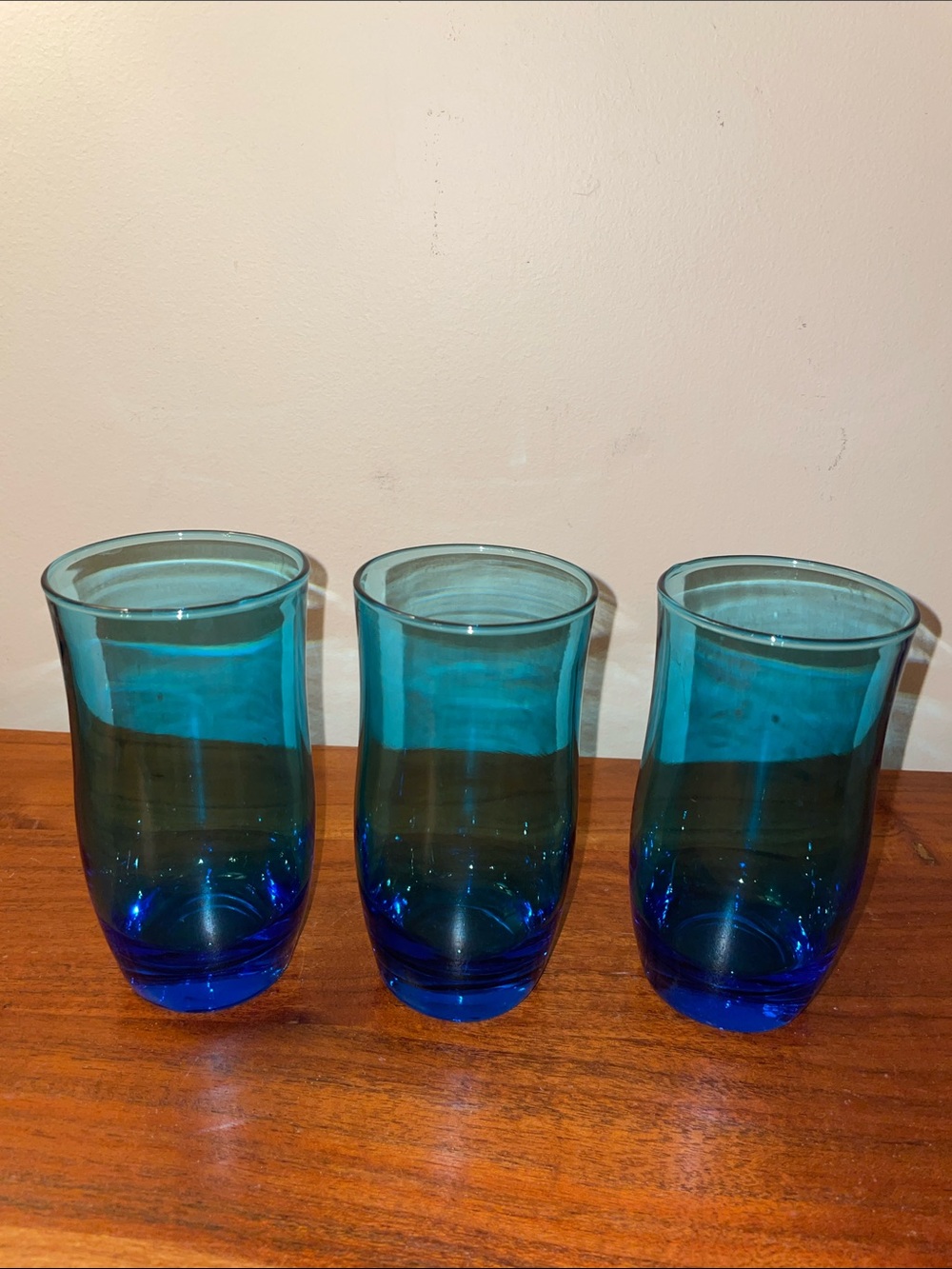 Set of three anchor hocking flair tumblers turquoise blue retro vintage